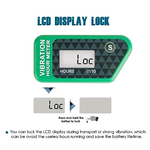 Runleader Digitaler kabelloser Betriebsstundenzähler mit eigener Stromversorgung, vibrationsaktivierter, rücksetzbarer Job-Timer, Benutzersperre für den Generator Marine Lawn Mower (Grün)
