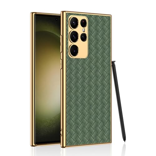 Coque cuir Samsung S23 Ultra anti-rayures à motif tissé vert solide