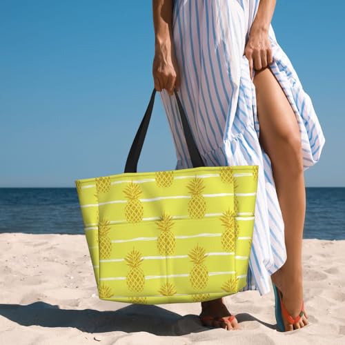 Gold Pineapple Large Beach Tote Bag for Women Extra Large Capacity Waterproof Sandproof Pool Bag Suitable for Gym Swimming Pool Travel Groceries4