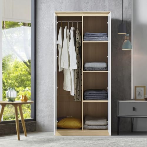 [en.casa] Armoire de Chambre Garde-Robe Moderne Meuble de Rangement avec Barre de Penderie et 4 Étagères Placard pour Dressing MDF 176 x 80 x 52 cm Effet...