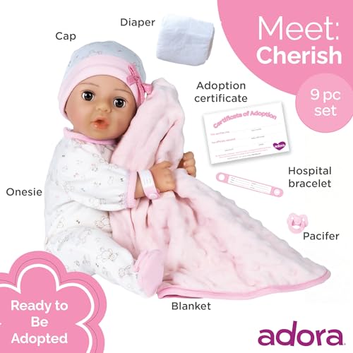 Adora 16 Inch Girl Baby Doll with Accessories Matching 9-Piece Set Including a Pacifier, Hospital, Bracelet, Diaper, and More Gift for Toddlers Ages 3+ Adoption Babies Collection - Cherish - Thumbnail 2