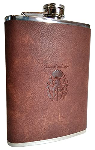 BARON of MALTZAHN Flachmann Taschenflasche AMUNDSEN Edelstahl-braunes Leder Cover