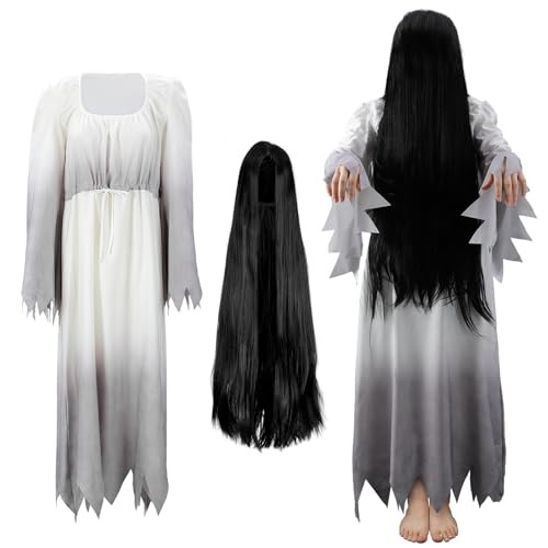 Fourluoo 2 Pcs Halloween Women Gossamer Ghost Costume Set White