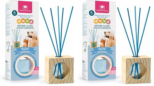 Image of CRISTALINAS Reed Diffuser, 2 Count, Fresh Air Scent, Liquid, 4 Weeks, 150 Sq Ft, Area Deodorizer