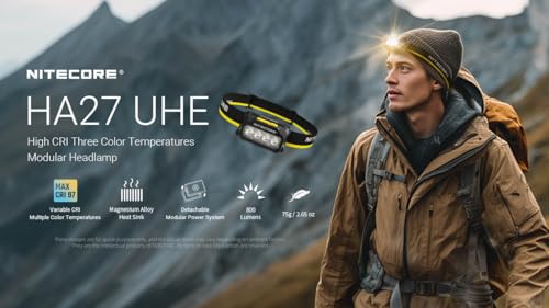Nitecore HA27 UHE Headlamp, 800 Lumens High CRI with 3 Color Temperatures, USB-C Rechargeable & AAA Compatible, Lightweight Waterproof for Camping, Hiking & Running - Thumbnail 2