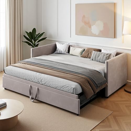Divano letto 90/180 x 200 cm, letto estraibile, divano a 2 posti con rete a doghe, letto imbottito con cassetto, letto estraibile matrimoniale per adulti, velluto grigio (senza materasso)