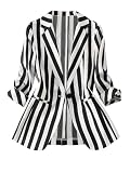 GORGLITTER Women's 3/4 Sleeve Blazer Jacket Bussiness Casual Striped Suit Jacket Work Lightweight Blazers Black and White Medium