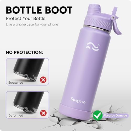 Image of Swigina [2-IN-1 LID] Insulated Water Bottle with Silicone Boot (36hrs Cold /18hrs Hot) - DIY Stickers, Leakproof, BPA Free, 24 oz