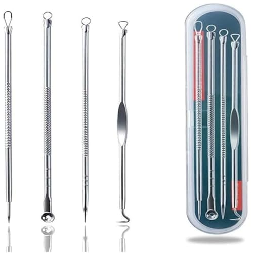 Removedor Extrator de Cravos e Espinhas Kit com 4 Peças com Estojo Aço Inox Profissional Ideal para Higiene da Pele