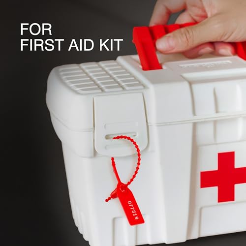 500 Red Plastic Fire Extinguisher Tamper Seal, Numbered Security Tags, Self-Locking Pull Tight Zip Ties for Fire Extinguishers, First Aid Kits, Containers and Equipment Inspection
