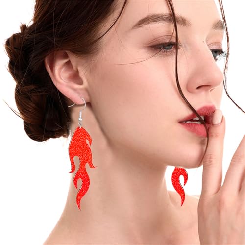 Dreuyet Transparent Flame Earrings for Women Neon Fire Element Earrings Hip Hop Aesthetic Halloween Cosplay Costume2