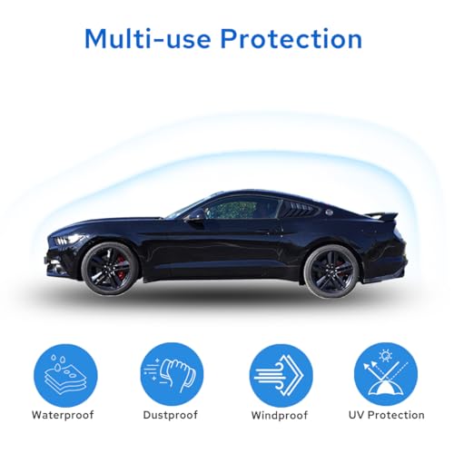 Image of Avecrew Car Cover for Ford Mustang Waterproof All Weather for Automobiles, Outdoor Full Exterior Covers Fit Sedan Without Zipper Door Design