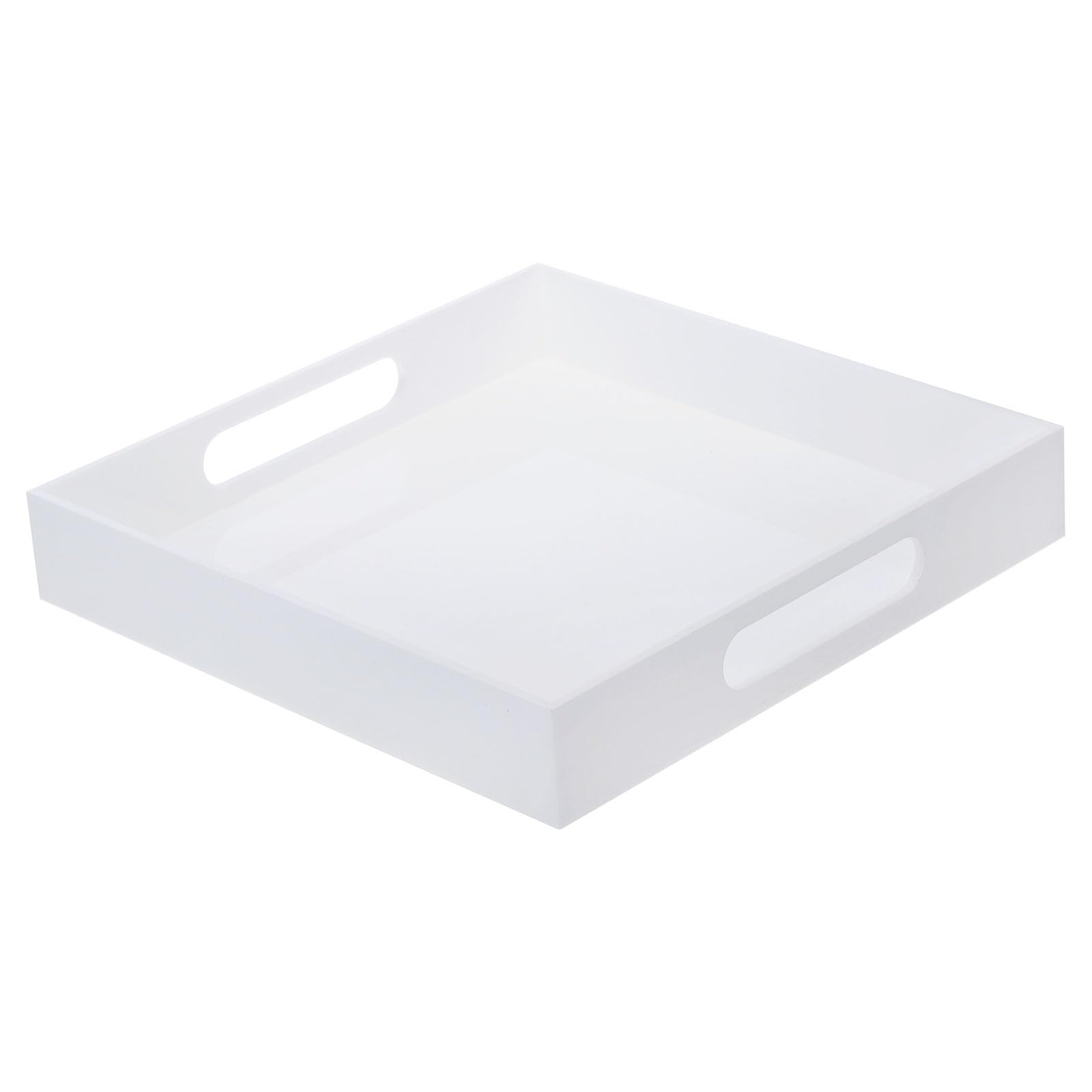 PATIKIL Bandeja de Acrílico Blanco Grande y Elegante de 12" X 12" para Servir y Decorar Bandeja Cuadrada de Acrílico Brillante de 2"/5Cm de Altura con Asa para Café y Perfume