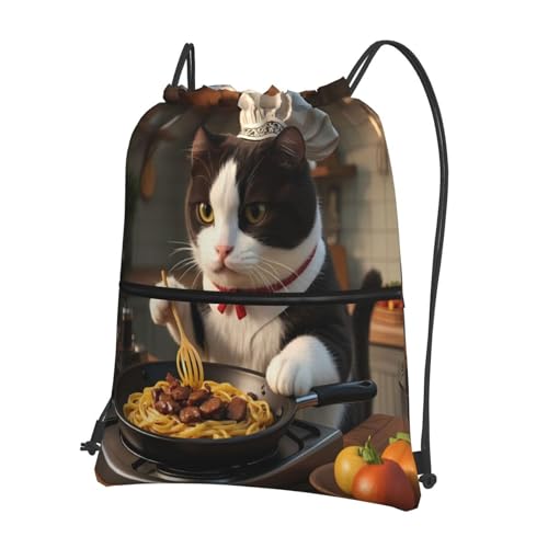 Cartoon Cat Chef Drawstring Backpack Water Resistant String Bag Light Sackpack For Luggage2