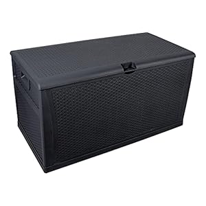 Leisurelife Plastic Deck Box Wicker 120 Gallon Black Water resistant Storage Container Outdoor Patio Garden Furniture