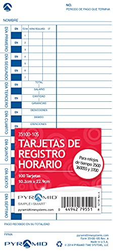 Pyramid Time Systems, Spanish Time Cards For 3500, 3600Ss & 3700 Clocks, 100 Pack (35100-10S) #TOP4