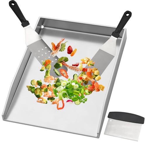WELL GRILL Plancha Grillplatte 44,5cm BBQ Edelstahl Grillpfanne mit Grill-Spachtel Schaber set für Weber Spirit 200 & 300 Series, Brooklyn Next, San Diego Next Gasgrills