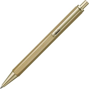 RHODIA scRipt 9360C - Refillable Ballpoint Pen - Brushed Aluminium Hexagonal Body - Gold - Retractable High Precision Ballpoint Tip 0.7 mm, Black Ink - ScRipt Collection