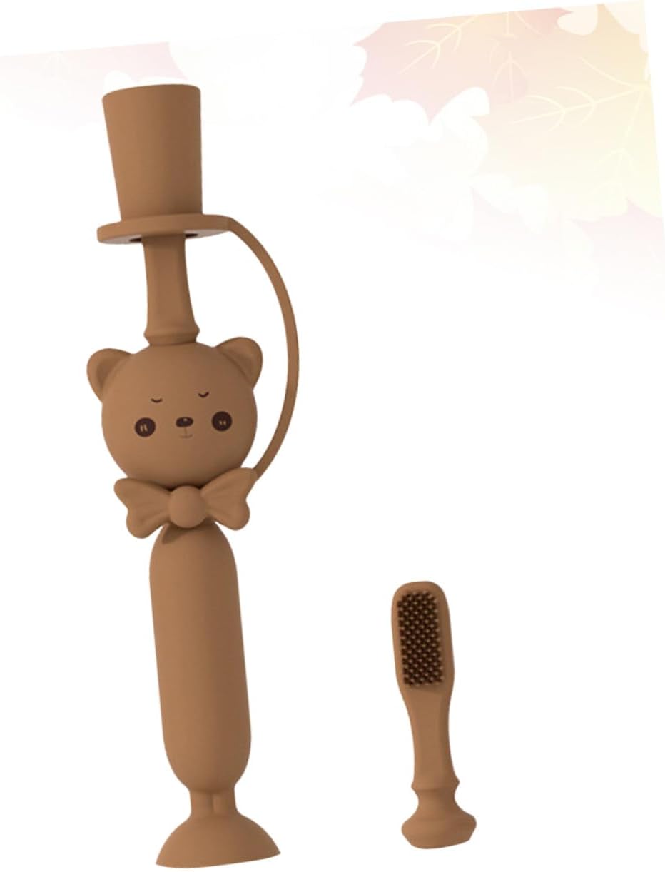 Silicone Toothbrush with Soft Bristles and Bear Handle for Oral Care Teething Pad to Sore Gums Safe Chewing Material Desktop Suction Cup Design Random Color Random Color