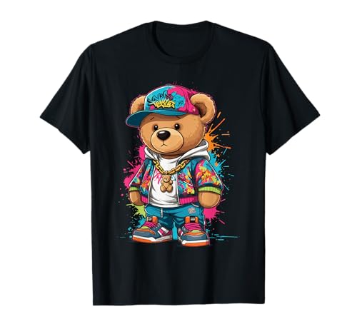 Teddy Bear Hip-Hop Design with Graffiti Elements Camiseta
