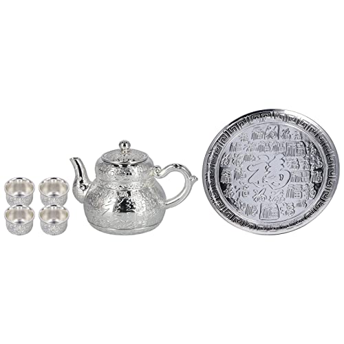 Set di teiere e tazze per uno, in lega di zinco Set da tè per adulti con teiera e vassoio Set di teiere vintage in argento Regalo di inaugurazione della casa