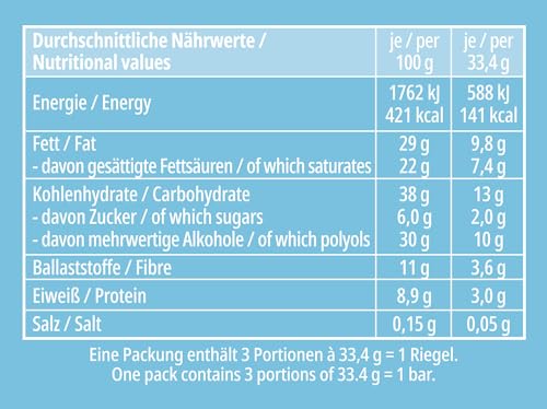 frankonia CHOCOLAT NO SUGAR ADDED Schoko-Kokos Riegel, 100 g (3x33 g)
