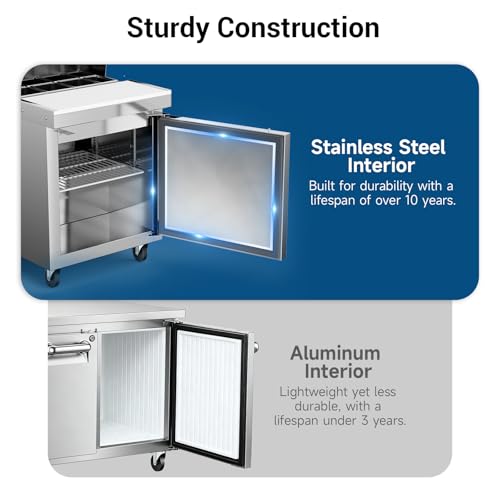 Image of 27 inch W 7.4 Cu. Ft Commercial Salad Prep Refrigerator, Single Door Stainless Steel Sandwich Prep Table with Cutting Board & 8 Pans, Fan-Cooled Buffet Station for Restaurants, Small Kitchens, Bars