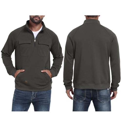 Mens Pullover Quarter Zip Basic Soft Fleece Lined Sweatshirts Mock Neck Half Zipper Big And Tall Fall Winter Clothes2