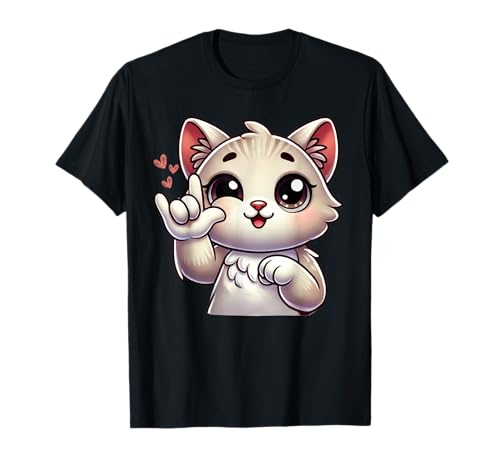 Kitten Cute Cat Making Love You Hand Sign Language ASL T-Shirt