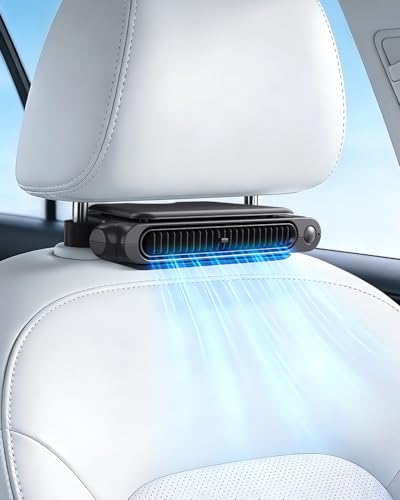 Rechargeable Car Fan, 3-Speed Quiet Cooling Fan for Front & Rear Seats, Easy Install Mini Car Seat Air Cooler, Brushless Motor Baby-Friendly, Universal Fit for Cars, SUVs, Vans, Trucks, RVs & ATVs