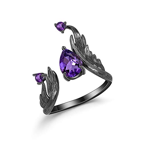 Qitian 1.43Ct Amethyst Rings Angel's Wing Original Handmade Birthstone Ring For Women Birthday Jewelry Gifts Adjustable Open Rings #TOP12