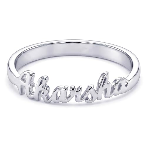 Image of TRUESILVER ACPL 925 Sterling Silver Personalized Rings for Women | Customized Engraved Name Ring for Womens | Customized Name Jewelry for Wedding Anniversary Birthday