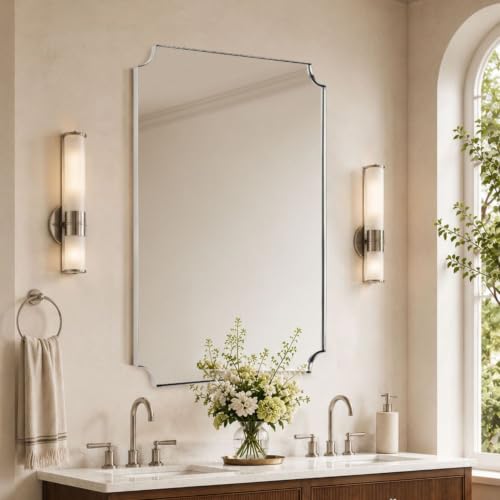 Image of TEHOME Polished Nickel Rectangle Bathroom Vanity Mirror, 30x40'' Silver Decorative Bathroom Mirrors