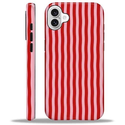 ilikediy for iPhone 16 Case,HL2 Red Stripes Hybrid 2 Layer Hard Shell Silicone Protective Pattern Design Case
