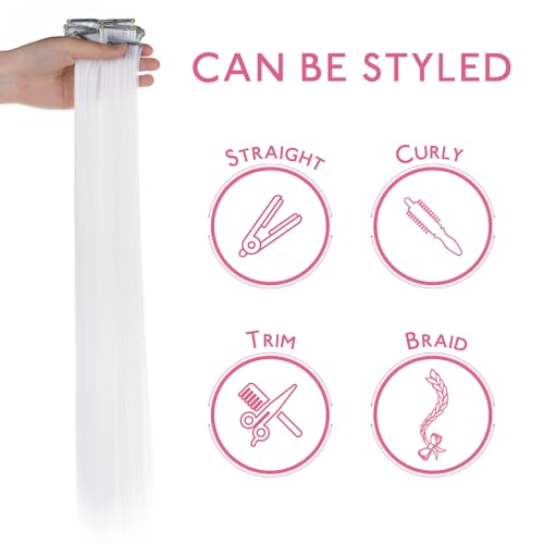 Image of WENNALIFE 12 PCS White Hair Extensions Clip in, Colored Clip in Hair Extensions for Kids Highlights Rainbow Hair Clips for Girls Synthetic Straight Pop-up Style Colorful Festival Girl Hair Accessories
