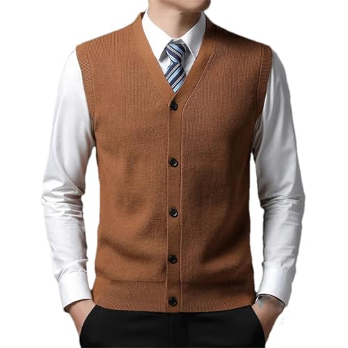 Men V Neck Knit Cardigan Casual Sweater Solid Color Loose Sleeveless Vest