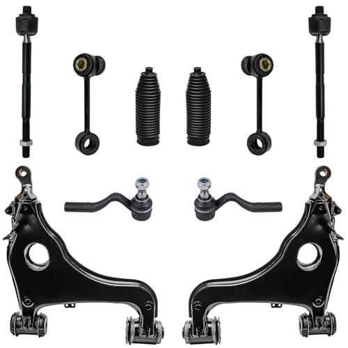 Image of Detroit Axle - 10pc RWD Front End Kit for Mercedes-Benz E320 E430 E420 E55 AMG, 2 Lower Control Arms 2 Sway Bars 2 Inner Tie Rods 2 Outer Tie Rods 2 Boots Replacement