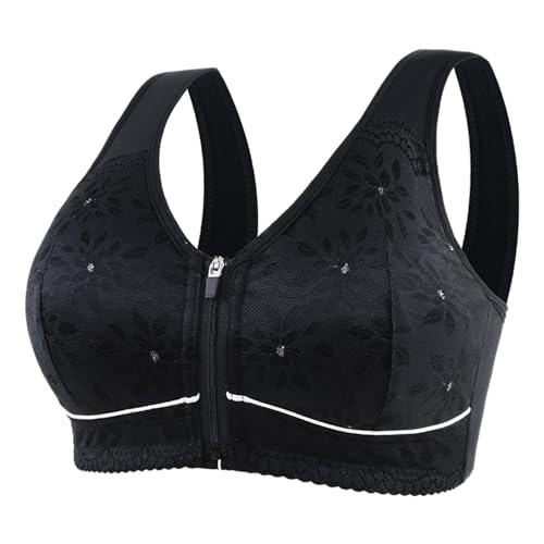 Generisch Sujetador deportivo cómodo para mujer, con cremallera jacquard, inalámbrico, transpirable, sujetador de yoga, Negro , 50