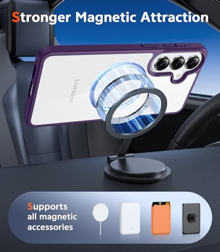 Image of FNTCASE for Samsung Galaxy S26 Case: Clear Magnetic Phone Cases with Screen Protector Compatible with Magsafe Slim Anti Yellowing Shockproof Protective Transparent Cover (Purple Magnetic)