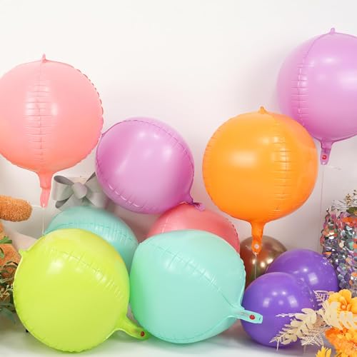 Image of 9 Pcs Pastel Colorful Round Foil Balloons,22 Inch Round Balloons | Pastel Colorful Giant 4D Round Ball Balloons For Candy Theme Birthday Baby Shower Rainbow Party Decorations