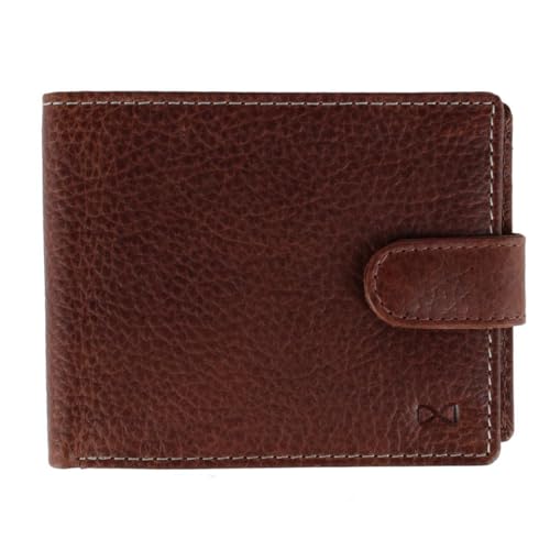 Trafalgar Men's Parker Pebbled Leather Bi-Fold Wallet with ID Window and Popper Fastener, Brown