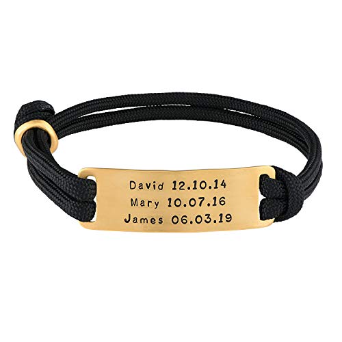 Myka - Personalized Men Bracelet Bar With Black & Green Cord With Custom Names - Inspirational Bracelets For Men, Husband, Him, Father - Dainty Gift For Father’s Day, Birthday, Christmas, Anniversary, Surprise - 0.925 Sterling Silver, 18K Gold Plating #TOP24