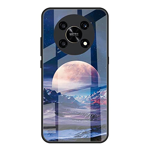 DEDUX Case for Honor X9 5G / Honor Magic 4 Lite, Moon Starry Sky Tempered Glass Back Case + Shockproof Silicone Tpu Frame Protective Phone Case Cover. Moonlight