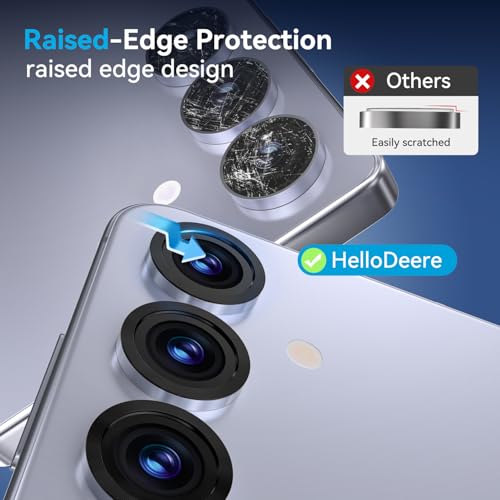 HelloDeere for Samsung Galaxy S25 Camera Lens Protector, Easy Installation, Perfect Fit, 9H Shatterproof Tempered Glass with Aluminum Metal Circle Camera Protector, Case Friendly, Icyblue — view 4