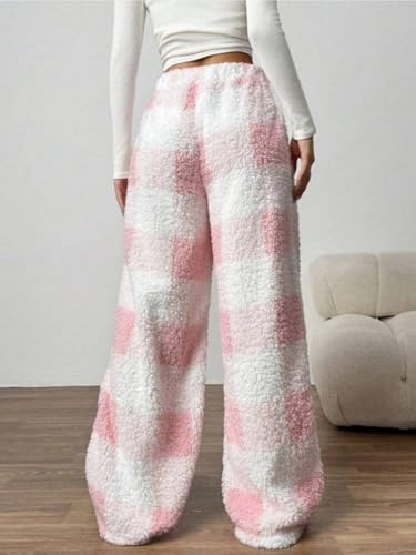 Image of ZAFUL Women's Fuzzy Plush Pajama Pants Wide Leg Pj Bottoms Lounge Pants | Soft Fluffy Sleep Pants Drawstring Elastic Waist Teddy Pjs for Women No Pockets