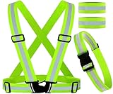 Reflective Vest & Belt Safety Set (4-Piece) – High-Visibility Adjustable Elastic Vest, 360° Glow Belt & 2 Reflective Armbands – Running, Cycling, Walking, Jogging, Outdoor Work