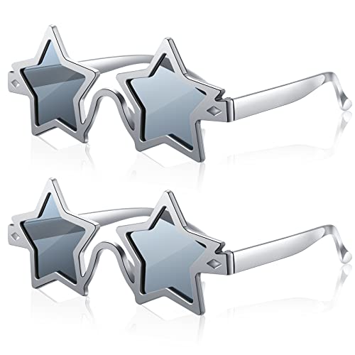 Fiada 2 Piezas Gafas de Sol en Forma de Estrella Gafas de Sol de Pentagrama Gafas para Fiestas de Novedad para Disfraces Navidad Mujeres Hombres Adultos Props de Fotos (Plata)