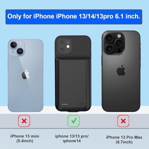 Funda con batería para iPhone 14 y 13 de 10000 mAh negra recargable con protector de pantalla 2