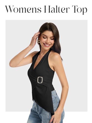 Halter Tops for Women Asymmetrical V Neck Halter Backless Top Sleeveless Wrap Top Y2K Going Out Sexy Tops2