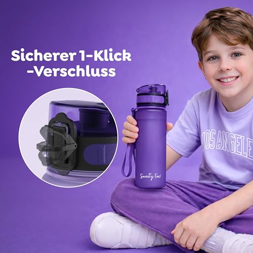 Sweety Fox Trinkflasche Kinder Kohlensäure Geeignet 500ml, Lila - Trinkflasche Sport 100% Auslaufsicher & Wasserflasche Spülmaschinenfest 4